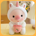 Porco Bubble Tea Kawaii de 25cm - Brinquedo de Pelúcia Multifuncional